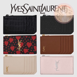 Shopee ถูกที่สุด 🔥100% ของแท้ 🎁YSL/Yves Saint Laurent Brand New TINY MONOGRAM FRAGMENTS Grain Leather Zipper Card Holder