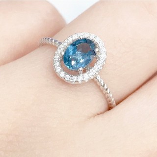 แหวนพลอยลอนดอนโทพาส(LONDON BLUE TOPAZ)เงินแท้ 92.5ประดับด้วยเพชรรัสเซีย CZ รุ่น NA1100