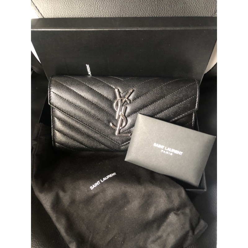YSL large Monogram flap wallet กระเป๋าสตางค์ YSL สีดำใบยาว แท้100%