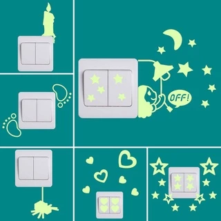 การ์ตูนตลกเรืองแสงใน Dark Wall Switch สติกเกอร์ - Fairy Stars/แมวปลาผีเสื้อ/สุนัข/Gecko/Spider/Footprint/Hearts/Candle/Fall in Love Lover...