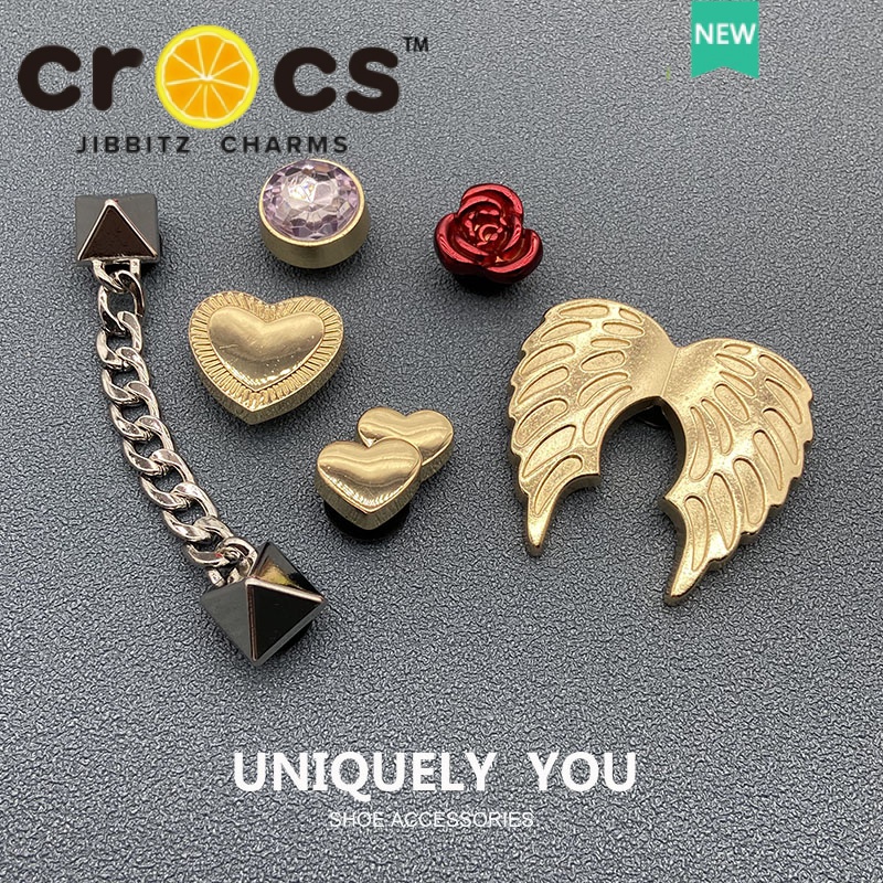 crocs jibbitz charms ตัวติดรองเท้า โซ่โลหะ หัวใจ เพชร ตกแต่ง