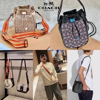 Sale ❌ไม่มีอุปกรณ์❌🔥 COACH DRAWSTRING MARBLE BAG IN SIGNATURE JACQUARD ((C3782))