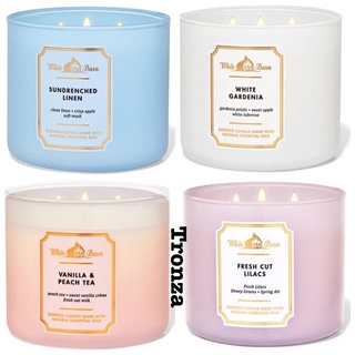 เทียนหอม 3 ไส้ Bath &amp; Body Work FRESH CUT LILACS, SUN-DRENCHED LINEN, WHITE GARDENIA, VANILLA &amp; PEACH TEA 3 Wick Candle