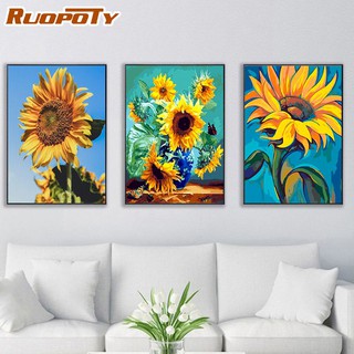 Ruopoty ภาพวาดสีอะคริลิค บนผ้าใบ ตามตัวเลข ลายดอกทานตะวัน ขนาด 60X75 ซม. DIY สําหรับตกแต่งผนังบ้าน