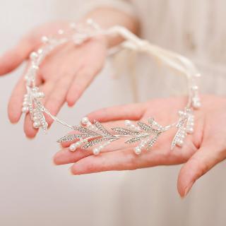 [จุด] 1 ชิ้นแฟชั่นยุโรปใบไม้ Rhinestone เจ้าสาววงผมมุก