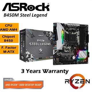 MAINBOARD (เมนบอร์ด) AM4 ASROCK B450M STEEL LEGEND Warranty 3 - Y