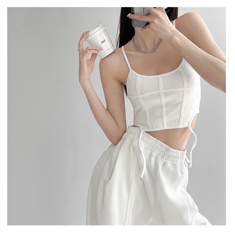 CHERISH (พร้อมส่ง) F13 เสื้อครอป สายเดี่ยว มีฟองน้ำ ดีไซน์พิเศษ ผูกข้าง ผ้ายืดได้ ผ้านุ่มมาก คุณภาพดีสุดๆ - รูปที่ 5