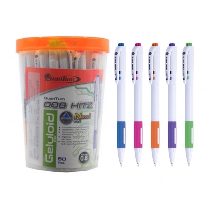 Ballpoint pen Quantum ควอนตัม ปากกา ปากกาลูกลื่น เจลโล่บอลพลัส 008 Hitz ฮิทซ์ ขนาด 0.8มม. หมึกน้ำเงิ