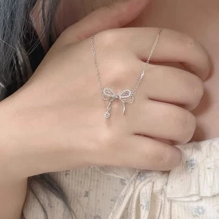 สร้อยคอโซ่ จี้โบว์ ประดับเพชรน่ารัก แฟชั่นเรียบง่าย สไตล์เกาหลี สําหรับผู้หญิง