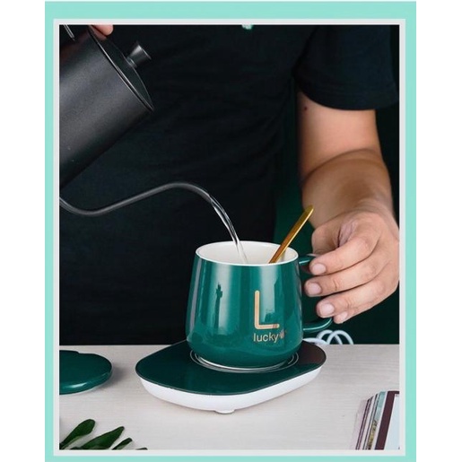 ที่อุ่นแก้วกาแฟ งานพรีเมี่ยม หมดปัญหากาแฟชืด 1 เซ็ทประกอบด้วยแก้วเซรามิค+ฝาปิด+เครื่องอุ่นกาแฟ+ช้อนคน