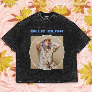 เสื้อยืดผ้าฝ้ายพิมพ์ลายขายดี เสื้อยืด BILLIE EILISH ขนาดใหญ่ | เสื้อยืด ขนาดใหญ่ | เสื้อยืด พิมพ์ลายซักผ้า | หินล้าง | ว