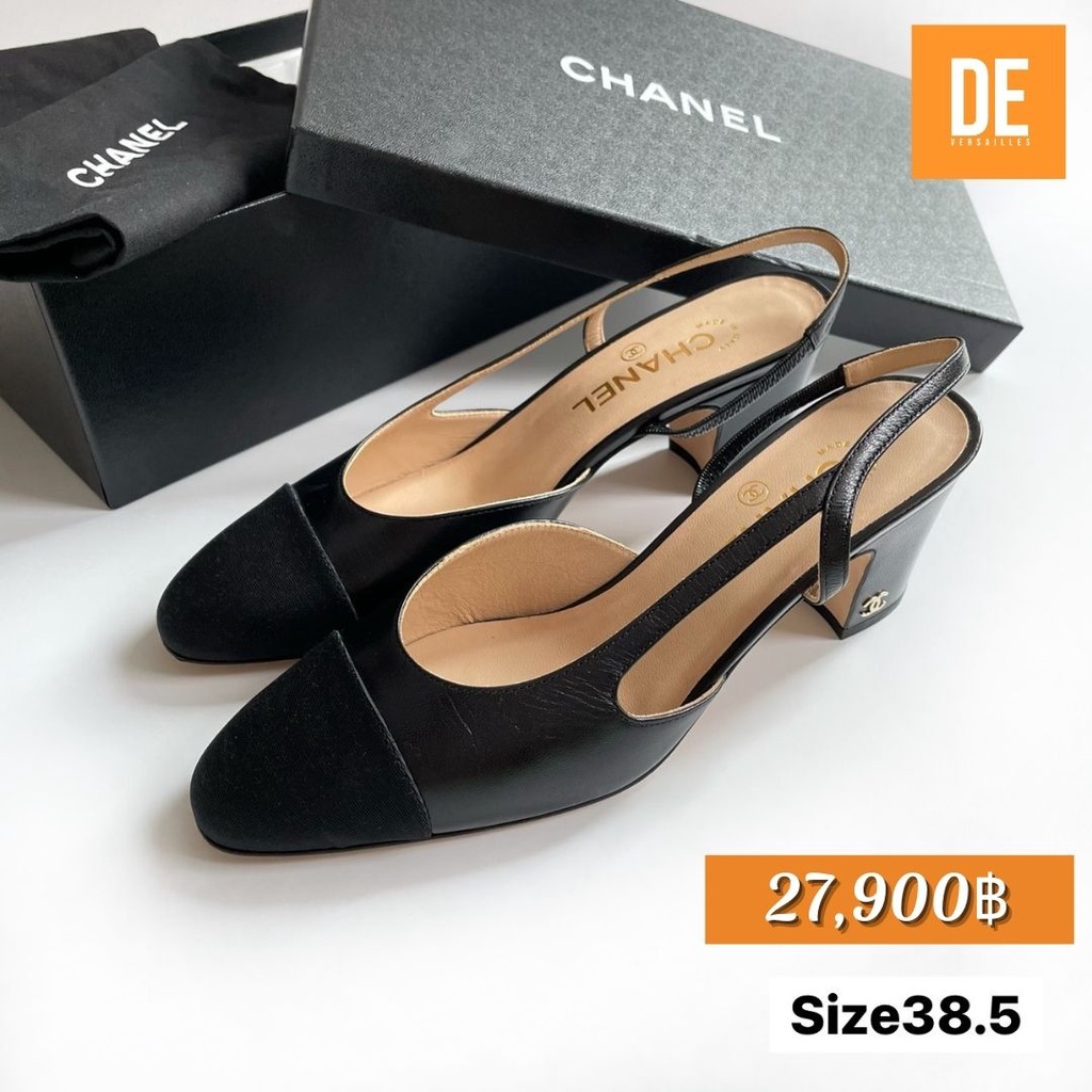 รองเท้าส้นสูง New Chanel sling 38.5 เหมาะเท้า39  อปก.กล่อง ถุงผ้า ถุงกระดาษ