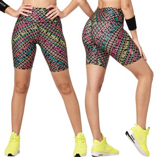 Zumba Wear : Bright Bold Zumba High Waisted Biker Shorts  (กางเกงขาสั้นออกกำลังกายซุมบ้า)