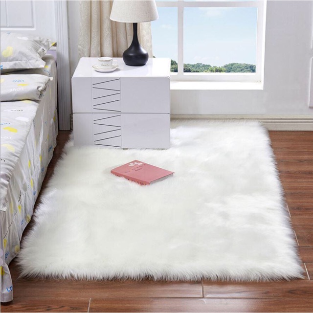 พรมเฟอร์สีขาววี่เ พรมขนมิ้งค์ White Fur Faux Rug Carpet พรมปูพื้น พรมขน