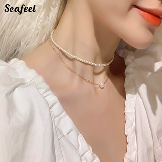 เครื่องประดับสร้อยคอโซ่จี้ไข่มุกสองชั้น seafeel faux