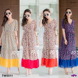 TwinsShopVip💗พร้อมส่ง TW5511 แม็กซี่เดรสลายดอก floral print maxi dress