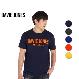 เสื้อยืดผ้าฝ้ายพิมพ์ลายราคาต่ำสุดDAVIE JONES เสื้อยืดพิมพ์ลายโลโก้ สีเทา สีส้ม สีเหลือง สีกรม สีน้ำเงิน Logo Print T-Shi