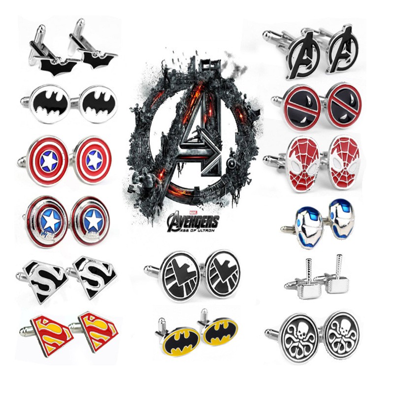 Marvel Avengers Captain America Shield Iron Man Spiderman Deadpool Cufflinks Superman Batman Cufflinks