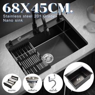 ซิงค์ ซิงค์ล้างจาน อ่างล้างจานสแตนเลส ซิงค์ดำหลุม ซิงค์สแตนเลส Kitchen sink ,stainless steel,Black sink HM6845