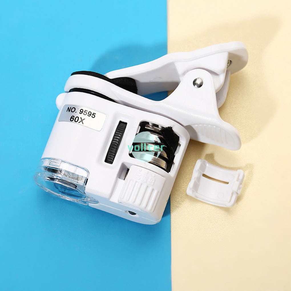 เลนส์กล้องจุลทรรศน์ แบบหนีบ ซูม 60 เท่า พร้อมไฟ LED UV สำหรับโทรศัพท์มือถือ