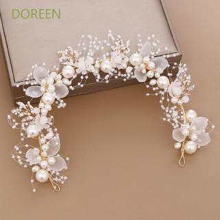 DOREEN Bridal Handmade Crystal Flower Faux Pearl Headband