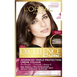 🔥ส่งฟรี🔥LOREAL PARIS EXCELLENCE CREME ADVANCED TRIPLE CARE CREME COLOR 04 BROWN ลอรีอัล ปารีส เอกซ์เซลเลนซ์