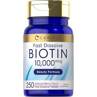 Carlyle Fast Dissolve Biotin 10,000 mcg 250 tablets ไบโอติน บำรุงผม ผิว เล็บ ลดผมร่วง เพิ่มความแข็งแรง เงางามของเส้นผม