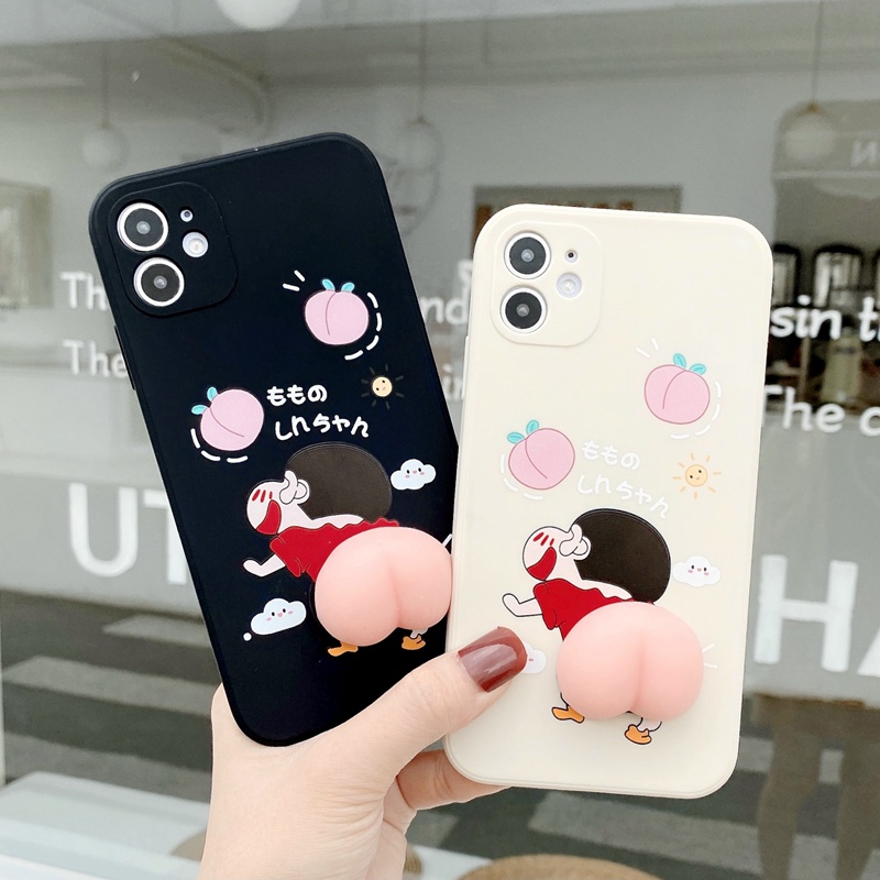 เคสโทรศัพท์มือถือแบบนิ่ม ลายการ์ตูนชินจัง พีช บีบได้ สําหรับ Samsung A54 A34 A24 A14 A73 A53 A33 A23 A13 5G A03 A03s A10s A20s A30s A50s A50 A30 A20