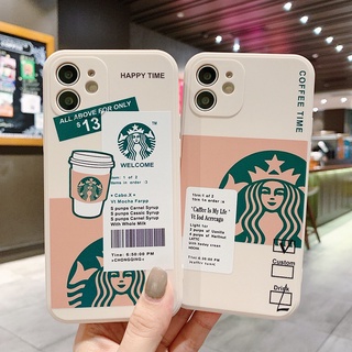 เคส OPPO R11S Plus R15 R17 Pro R19 A16 แฟชั่น ลาย Starbucks ป้องกันเลนส์ สีขาว ซิลิโคนนิ่ม ขอบตรง เคสโทรศัพท์