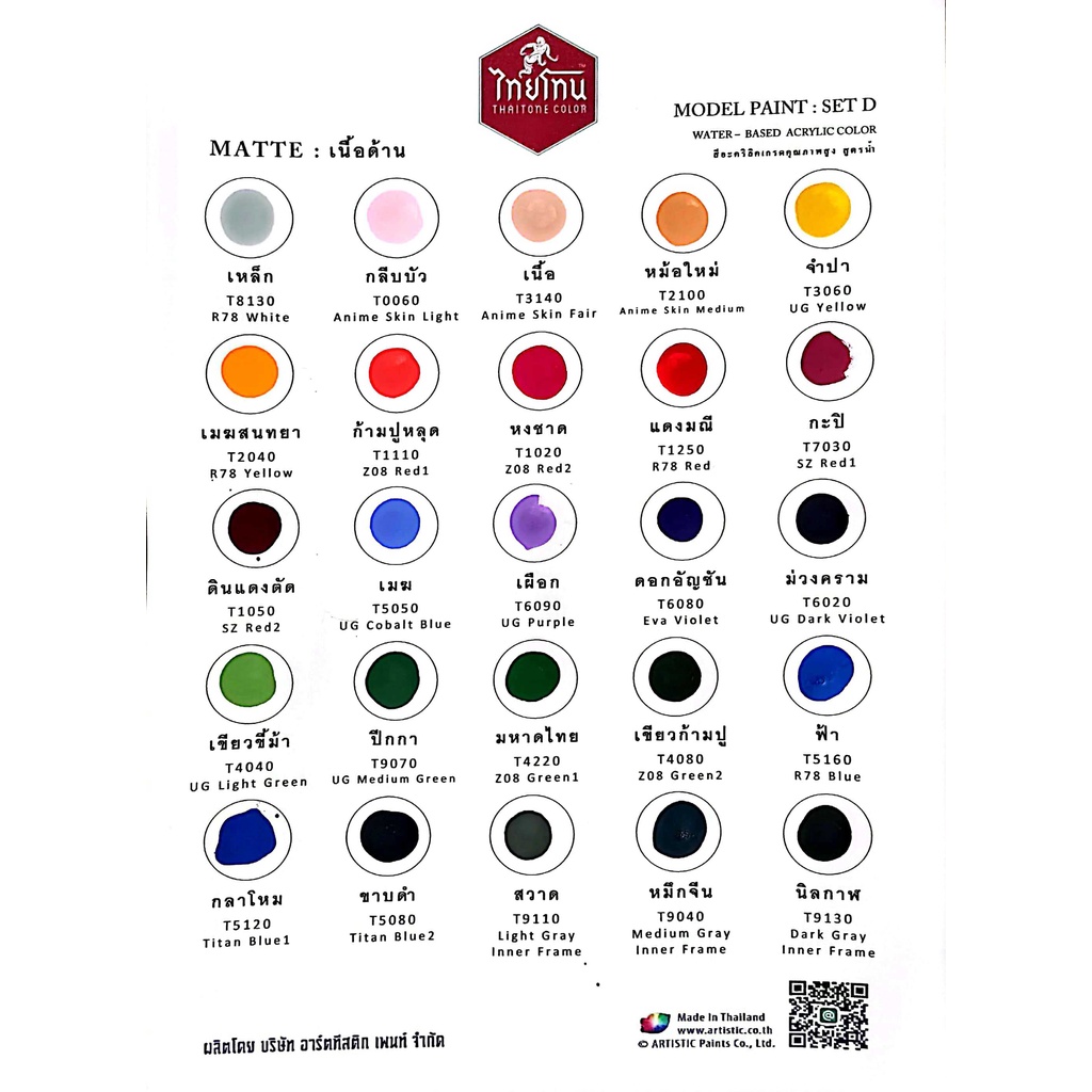 ชุดสีโมเดลไทยโทน ชุด D: เนื้อด้าน : Model ThaiTone Colours Set D : Matte : ขนาด 20 ml.จำนวน 25 สี by ARTISTIC - รูปที่ 3