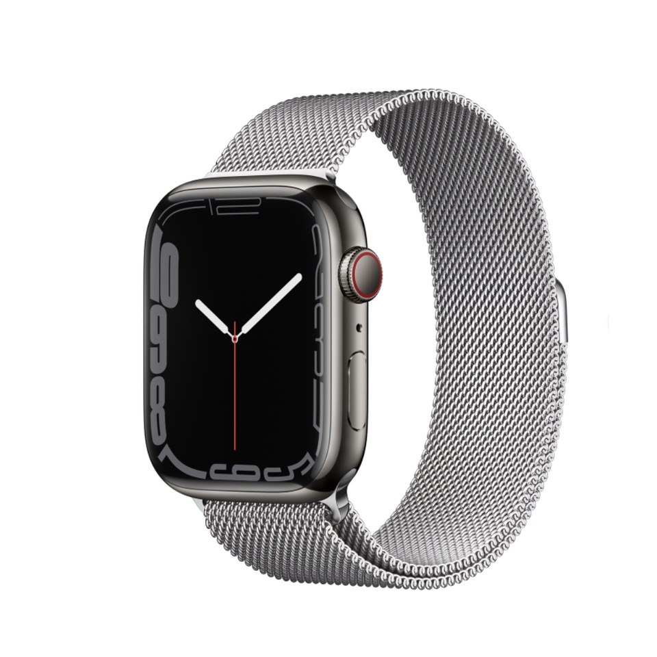Apple Watch Series 7 GPS + Cellular, Stainless Steel Case with Sport Band/ Milanese Loop ;iStudio by UFicon