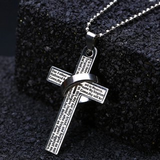 สร้อยคอ ไม้กางเขน Vintage Cross Pendant Necklace Men Women Stainless Steel Long Chain Necklace