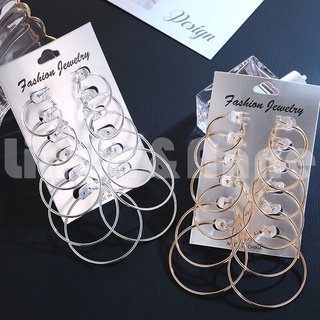 6Pasang/Set Anting Hoop/Bulat Ukuran Kecil Ke Besar Fashion Wanita Aksesoris Murah