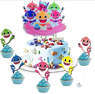 Cute cake decoration set baby shark cake decoration party birthday cute decoration happy birthday party decoration set