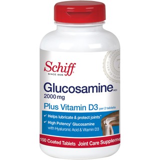 กลูโคซามีน 150 เม็ด Schiff, Glucosamine, Plus Vitamin D3, 2000 mg, 150 Coated Tablets