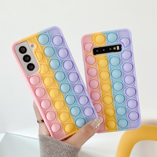 เคสโทรศัพท์ซิลิโคน Pop It บรรเทาความเครียดสีรุ้ง Samsung Galaxy A11 A31 A51 A71 A50 A50S A52 A72 A32 5G S9 S10 S20 S21 Note 10 Plus Ultra