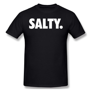 เสื้อยืดโอเวอร์ไซส์เสื้อยืดแขนสั้น ผ้าฝ้ายแท้ พิมพ์ลาย Salty. สีดํา S-3XL