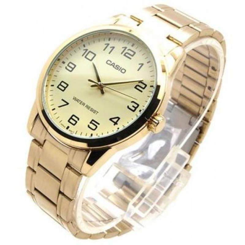 Win Watch Shop นาฬิกา Casio รุ่น MTPV001G9B นาฬิกาผู้ชายสายแสตนเลสสีทอง หน้าปัดทอง