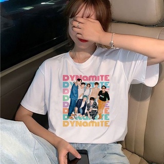 Tee เสื้อครอปสายฝอ การ์ตูนคนอ้วนเสื้อยืด แขนสั้น ลาย BTS DYNAMITE สีขาว แฟชั่นฤดูร้อน สําหรับผู้หญิง