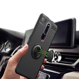 【 Car Phone Case 】OPPO F11 Pro Case Soft TPU Black Business Shockproof Ring Cover Case