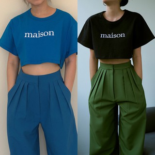 ☫maison KEEPS Midnight Cropped "maison" Basic Tee เสื้อครอปคอกลมปัก "maison KEEPS"