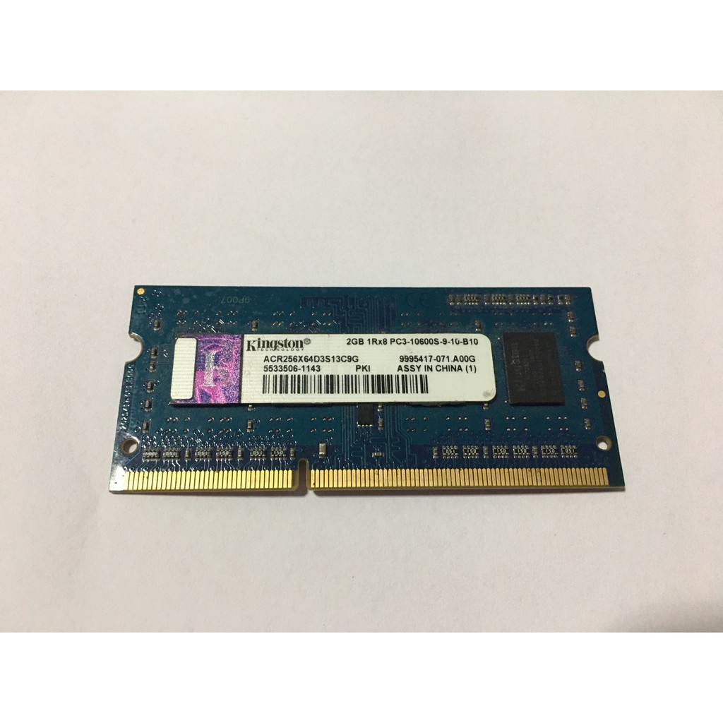 แรม Kingston 2GB 1Rx8 PC3-10600S-9-10-B10 RAM SODIMM (System Pull) สำหรับ Notebook