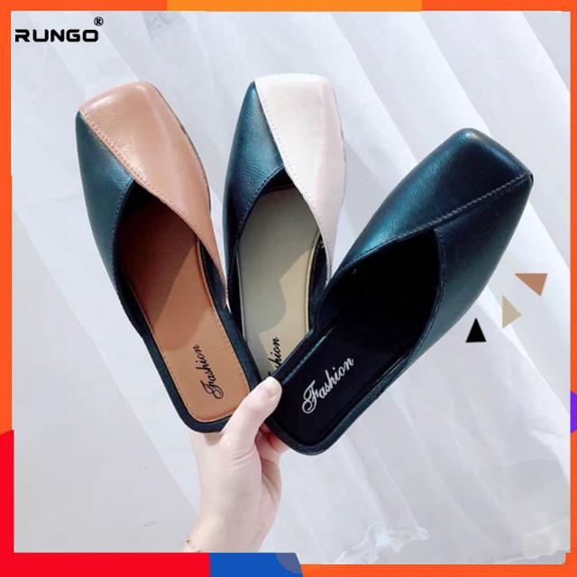 RUNGO รองเท้าแตะจับคู่สีผู้หญิงใหม่สุดฮอต หนังนิ่มรองเท้ารูปตัววีรองเท้าถั่ว