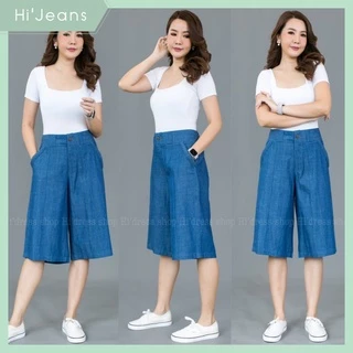 กางเกง 4 ส่วนยีนส์เทียมสลาฟเนื้อผ้านิ่มไม่หนาใส่สบาย ตีเกล็ดด้านหน้า ถักเปียขอบกระเป๋ากางเกง ใส่สบาย
