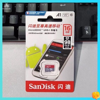 แมมโมรี่การ์ด sandisk ของแท้ Flash 16G โทรศัพท์มือถือ SD Card Class10 98M/S A1 High -Speed ​​TF Card Recorder Card