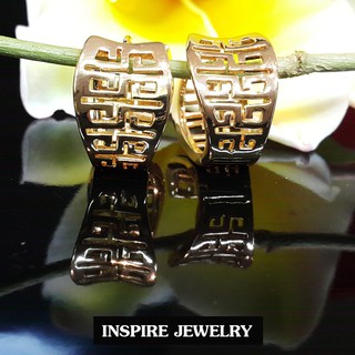 INSPIRE JEWELRY ต่างหูห่วงขาล็อคสีทองชมพู หน้ามันเงา ไซด์ 1x2cm แฟชั้นอินเทรนชั้นนำ งานเกรดพรีเมี่ยม