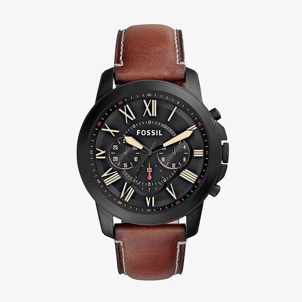 Fossil นาฬิกาข้อมือผู้ชาย Grant Chronograph Black Dial Brown รุ่น FS5241