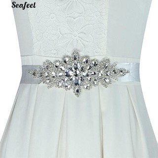 เข็มขัดรอบเอวของ Bridal Rhinestone กับริบบิ้นผ้าซาตินสีขาว