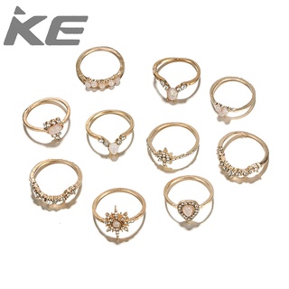 Jewelry temperament star water drop diamond protein alloy ring 10-piece set for girls for wome