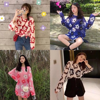 🌺แขนยาวตาข่ายซีทรู ผ้าพิมพ์ลายดอก เสื้อแบบนี้สาวเกาหลีกำลังฮิตค่ะะะ